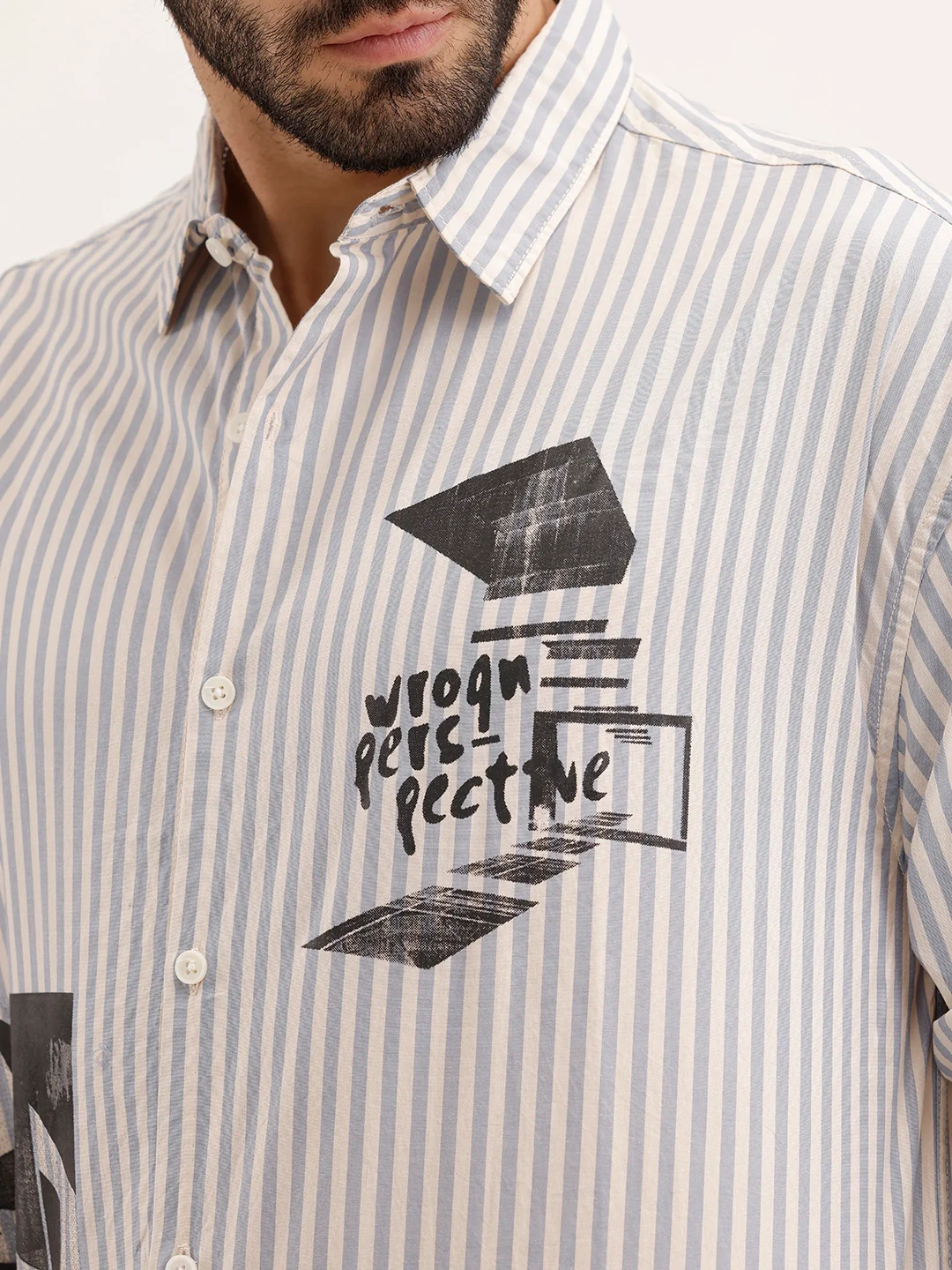 Oversized Fit Placement Printed Shirt | Light Blue - Image 5
