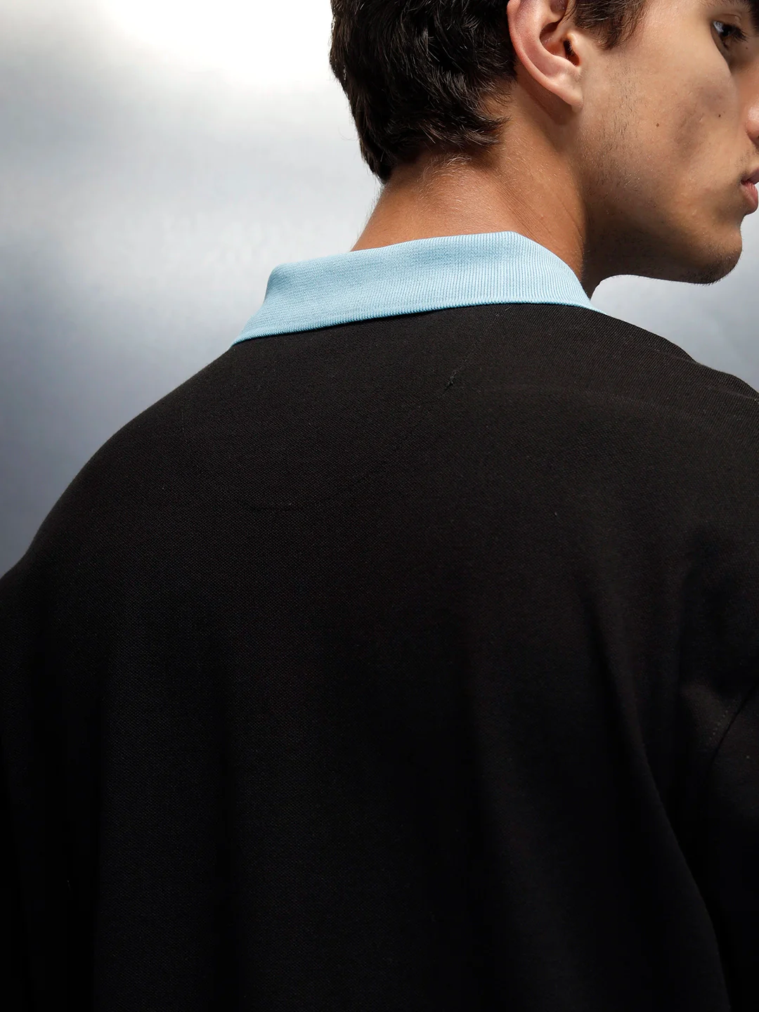 Oversized fit polo t-shirt with contrast collar | Black - Image 5