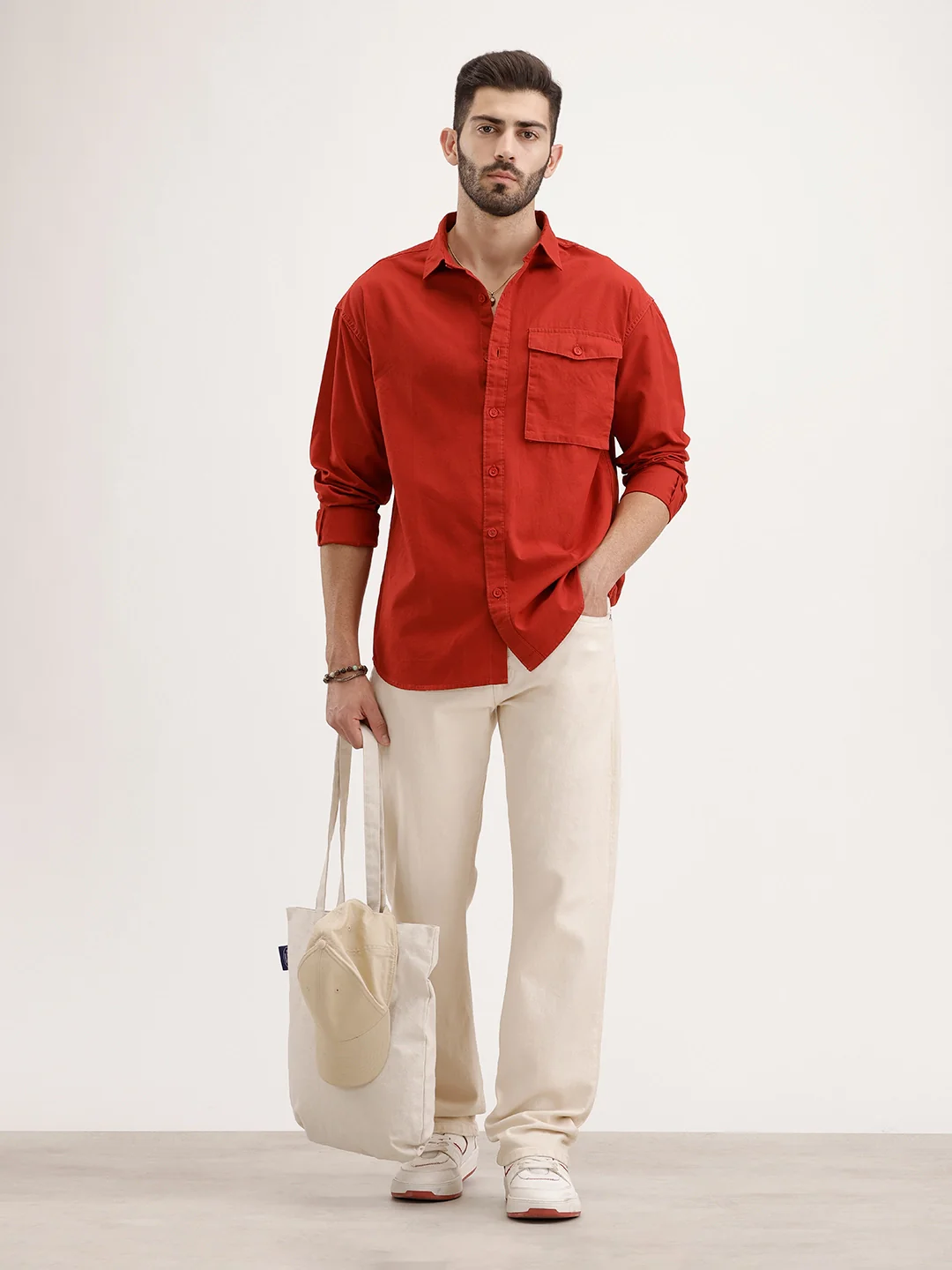 Oversized Fit Solid Shirt | Red - Image 2