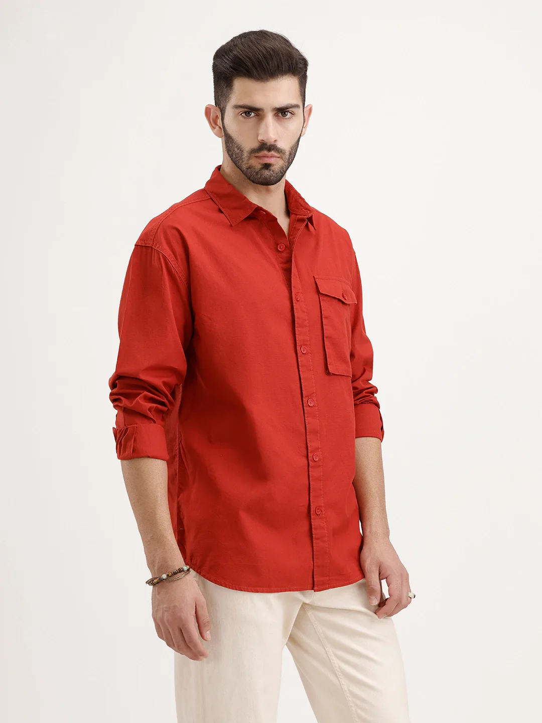 Oversized Fit Solid Shirt | Red - Image 4