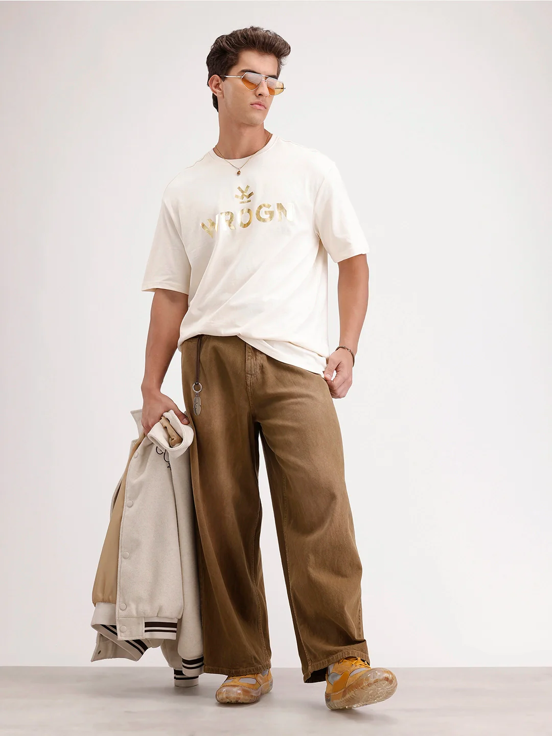 Oversized Foil Printed T-Shirt | Beige - Image 2