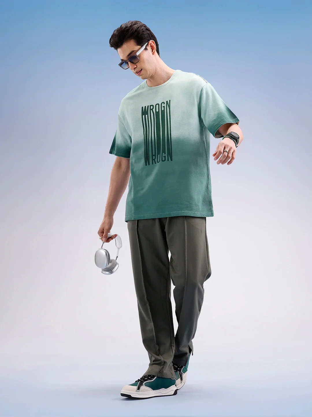 Oversized Gradient Printed T-Shirt  | Green - Image 2