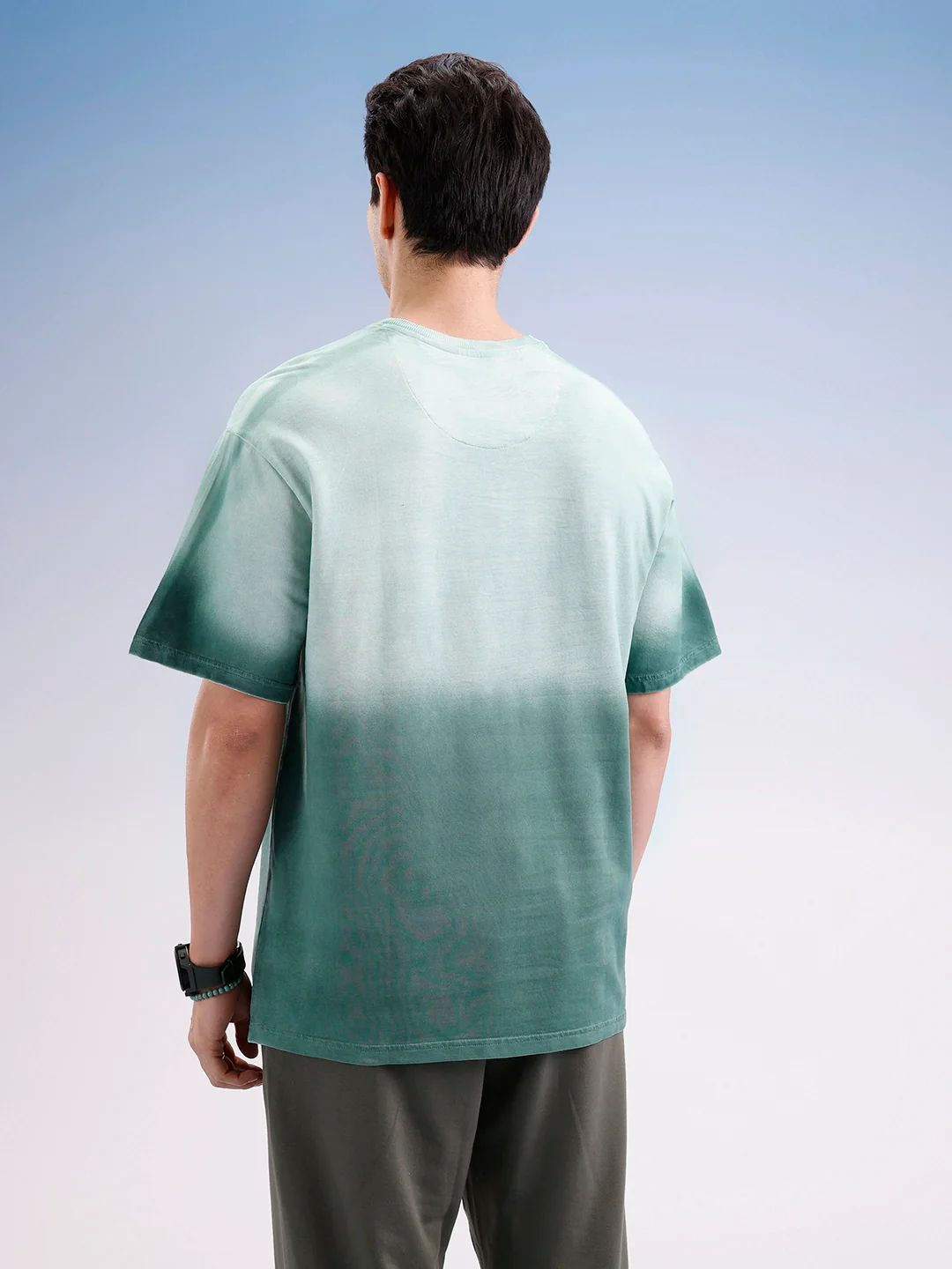 Oversized Gradient Printed T-Shirt  | Green - Image 3