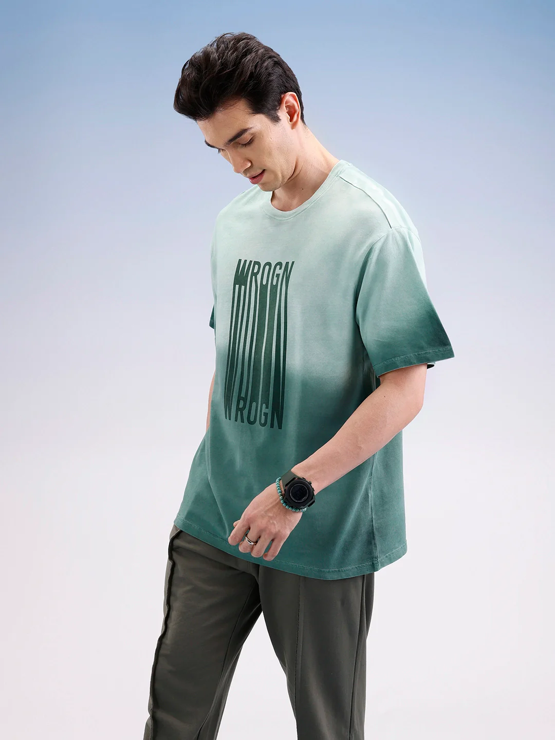 Oversized Gradient Printed T-Shirt  | Green - Image 4