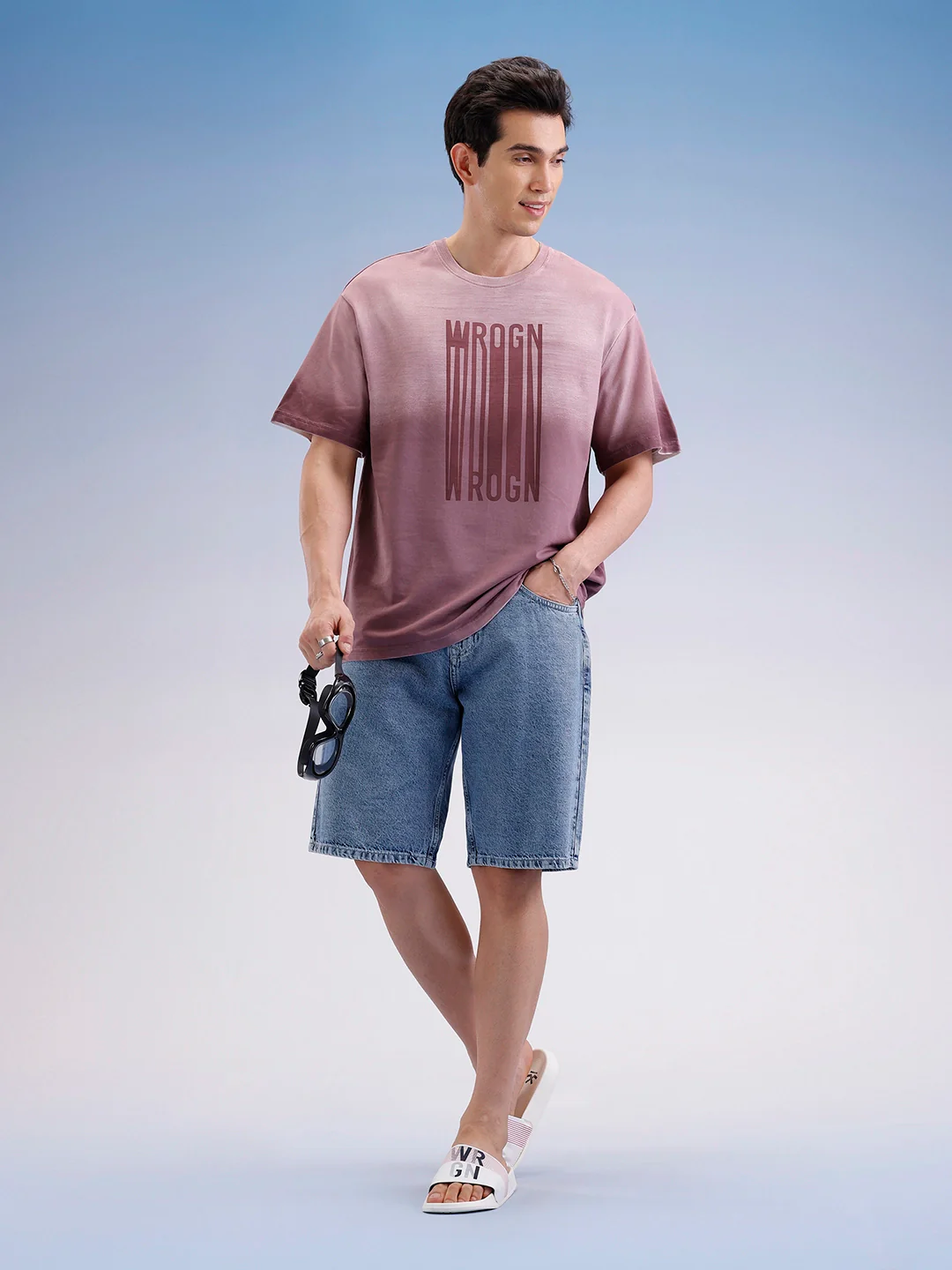 Oversized Gradient Printed T-Shirt  | Maroon - Image 2