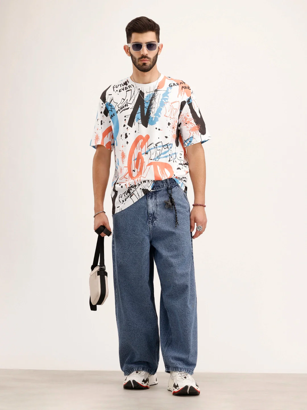Oversized Graffiti Printed T-Shirt | White - Image 2