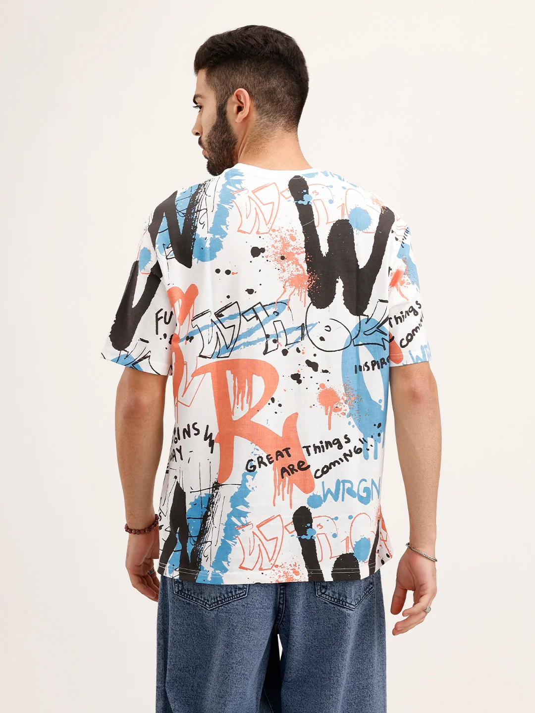 Oversized Graffiti Printed T-Shirt | White - Image 3