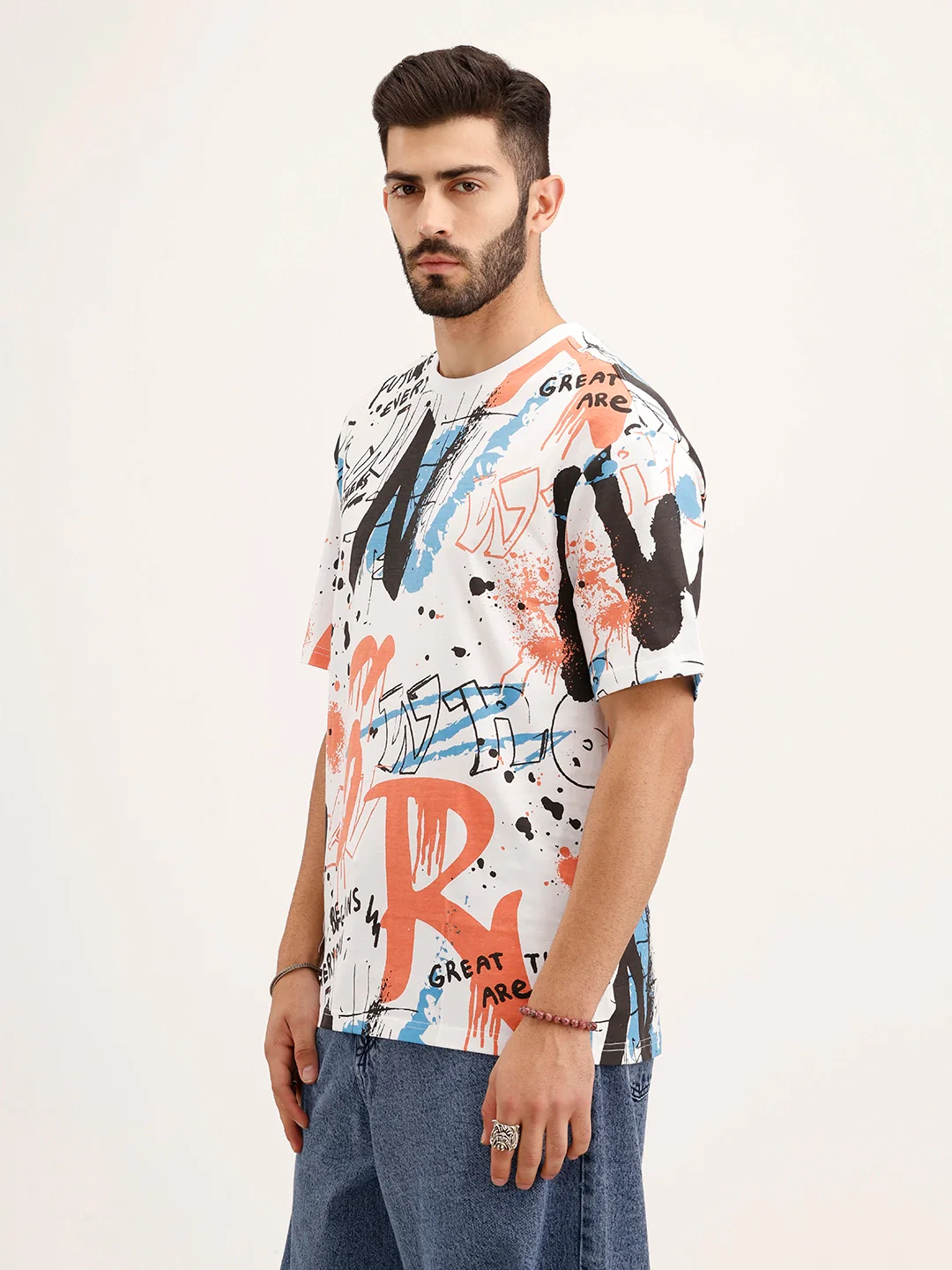 Oversized Graffiti Printed T-Shirt | White - Image 4