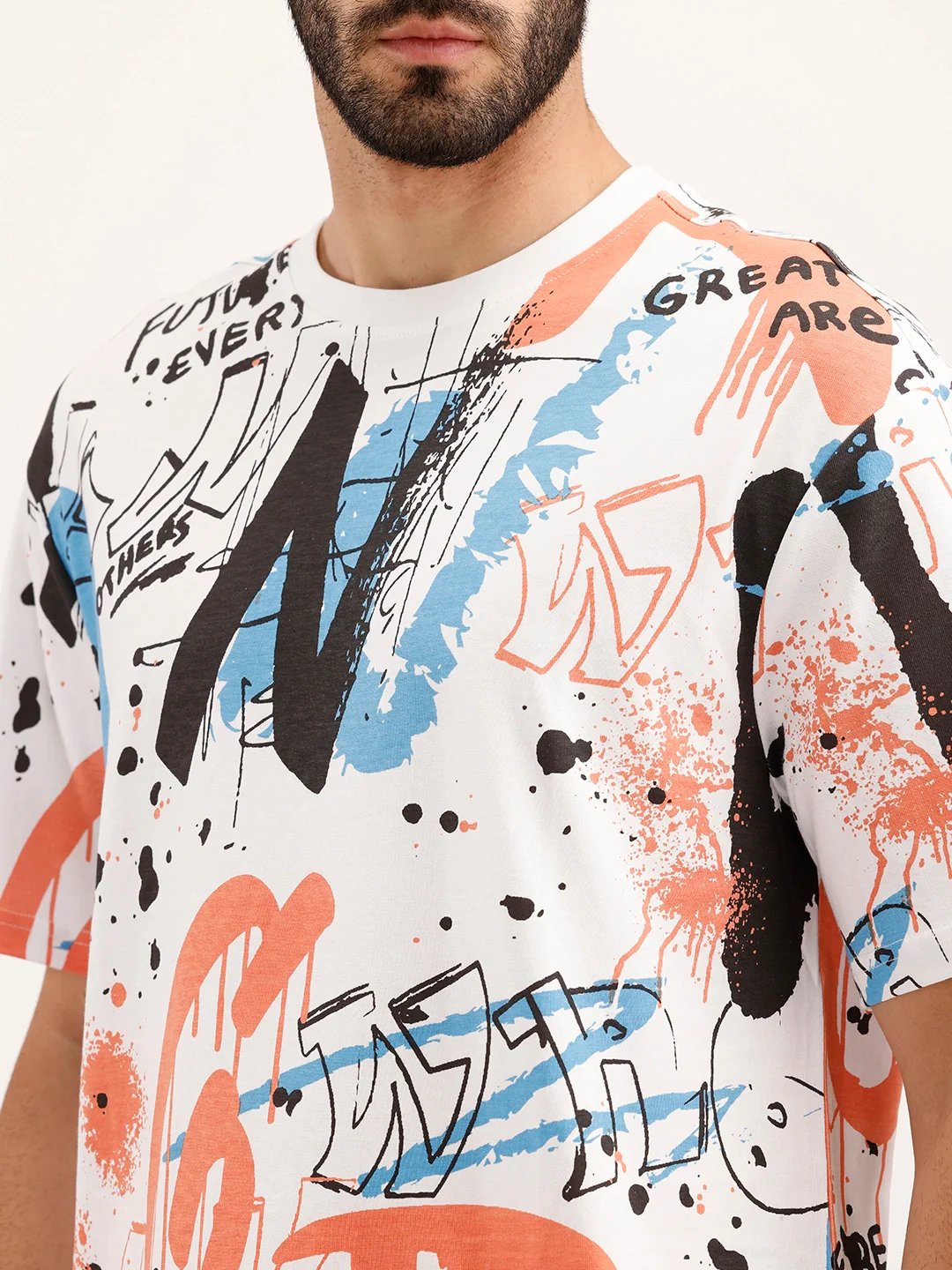 Oversized Graffiti Printed T-Shirt | White - Image 5