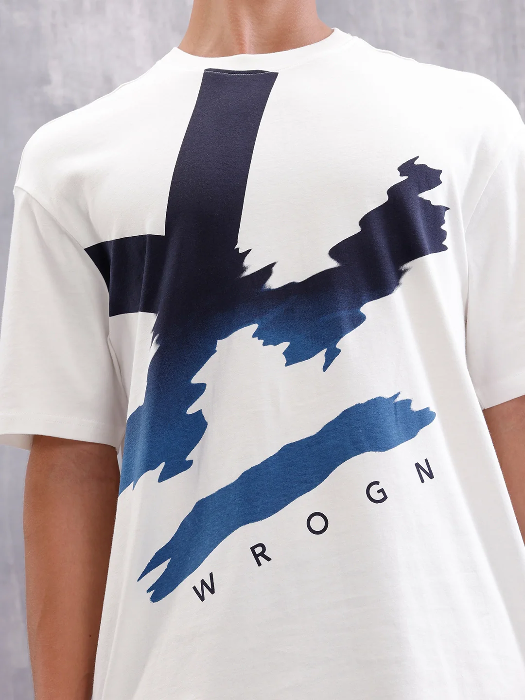 Oversized Graphic T-Shirt By Wrogn – Statement Placement Print | White - Image 5