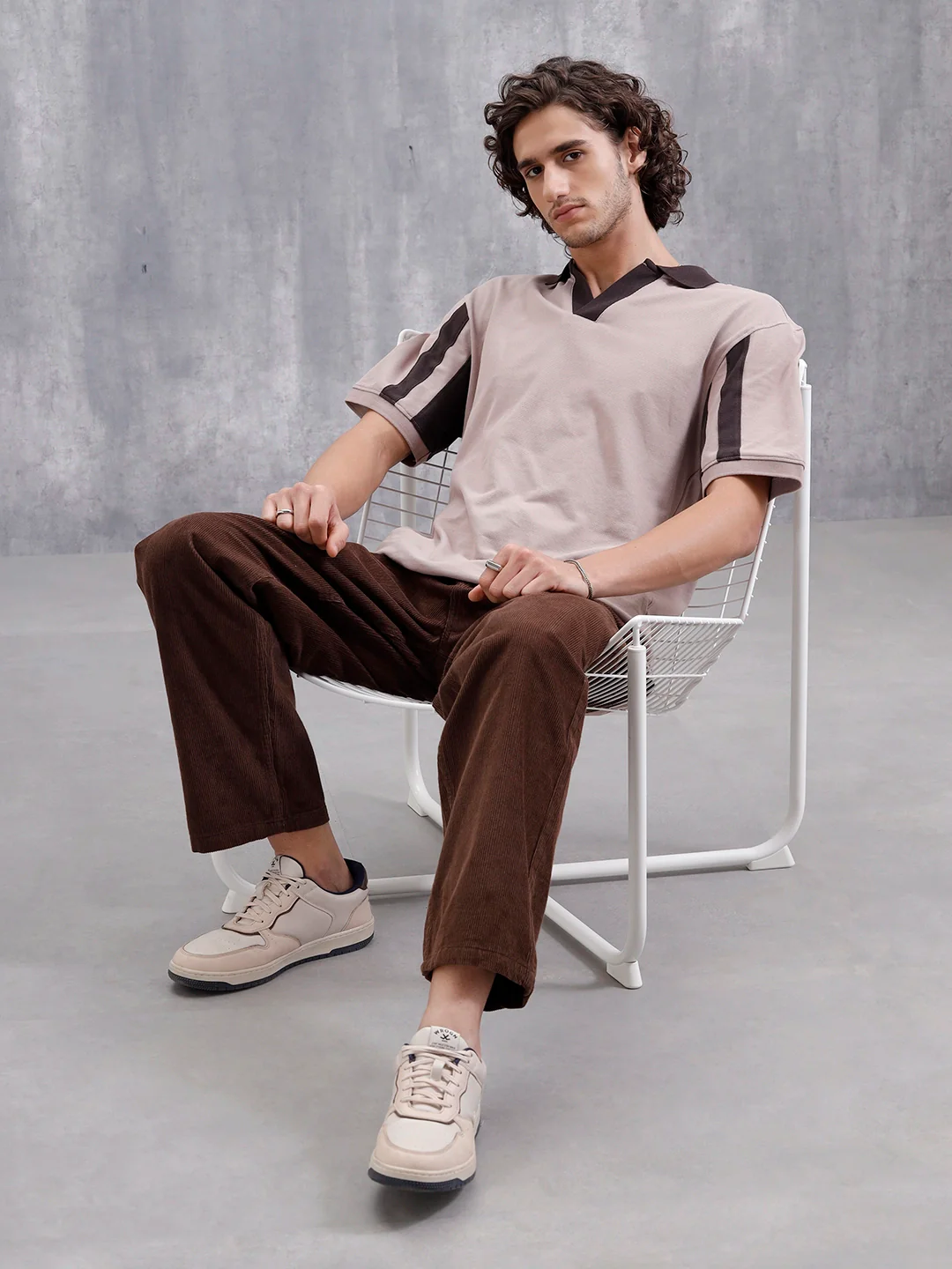 Oversized Johnny Collar Sporty Polo T-Shirt | Brown - Image 2