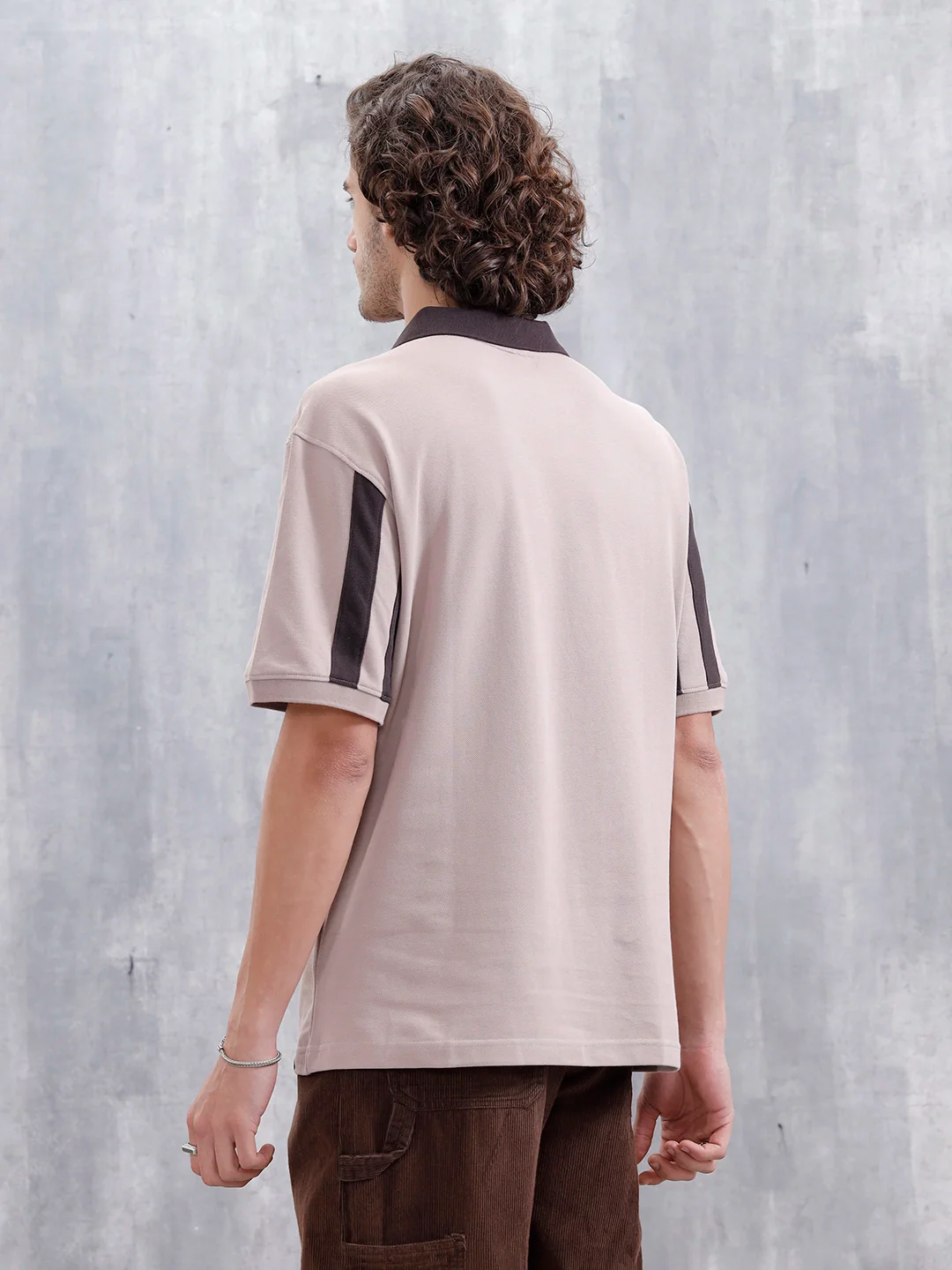 Oversized Johnny Collar Sporty Polo T-Shirt | Brown - Image 3