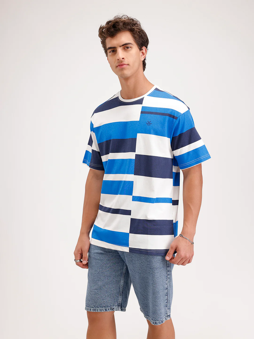 Oversized Pannel Printed T-Shirt  | Blue - Image 4