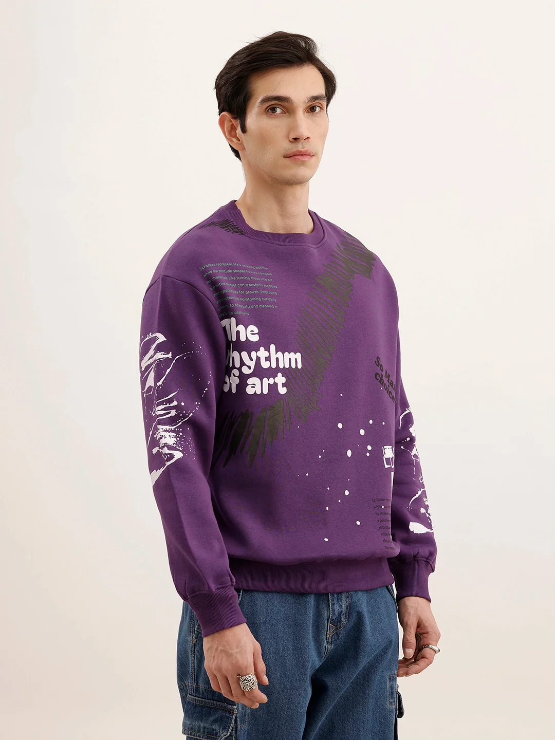 Oversized Placement Printed Sweatshirt | Purple - Image 4