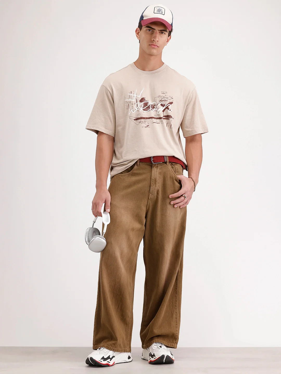 Oversized Placement Printed T-Shirt | Beige - Image 2