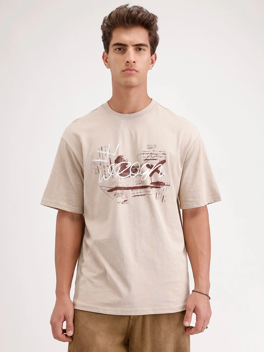 Oversized Placement Printed T-Shirt | Beige - Image 6