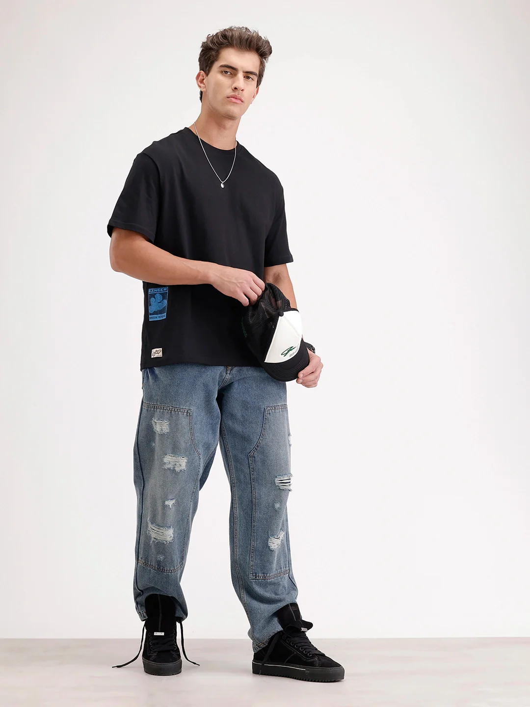 Oversized Placement Printed T-Shirt | Black - Image 2
