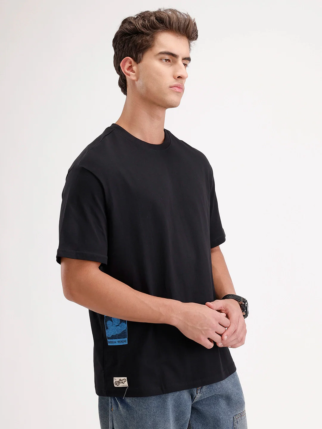 Oversized Placement Printed T-Shirt | Black - Image 4