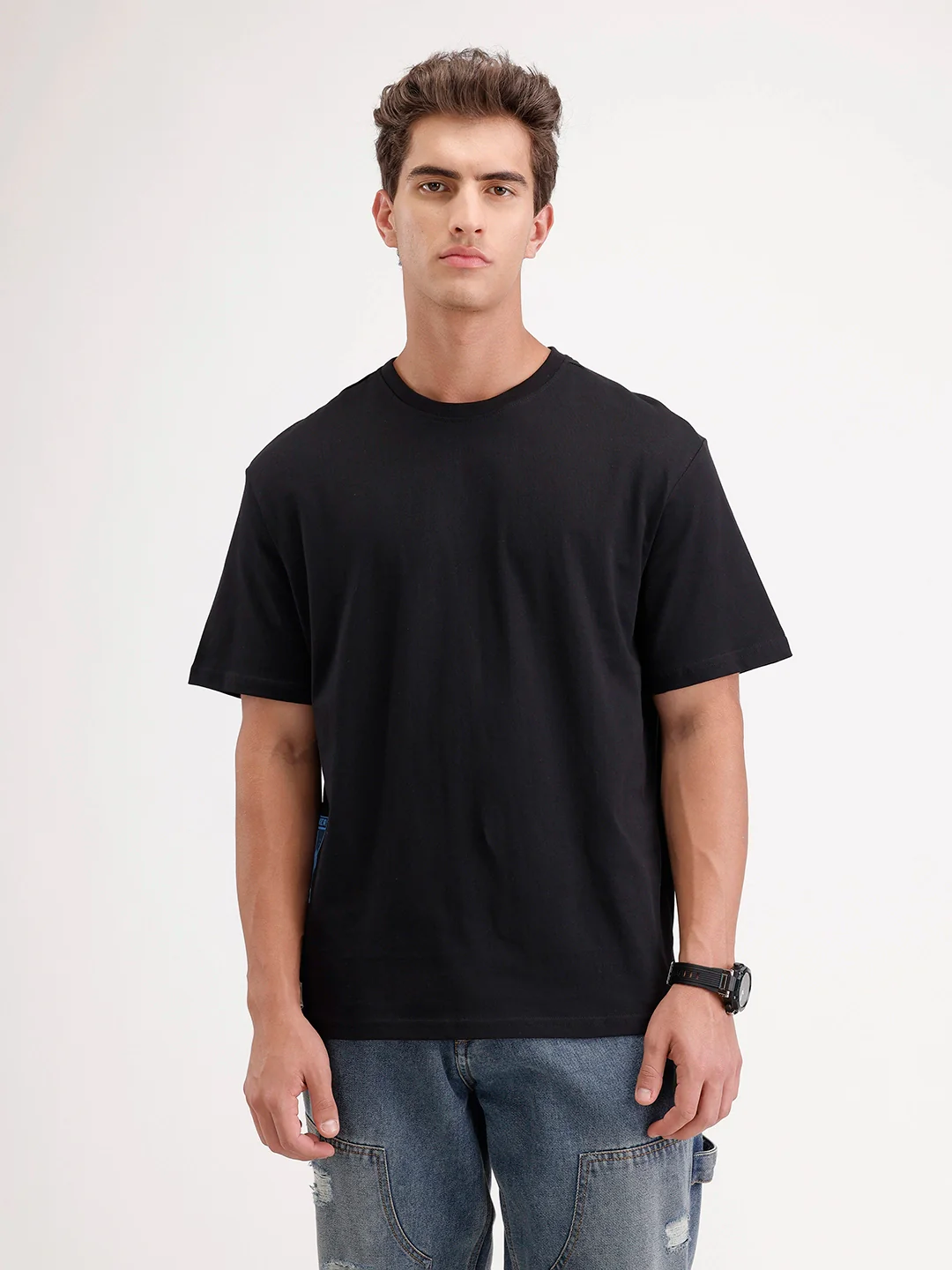 Oversized Placement Printed T-Shirt | Black - Image 7