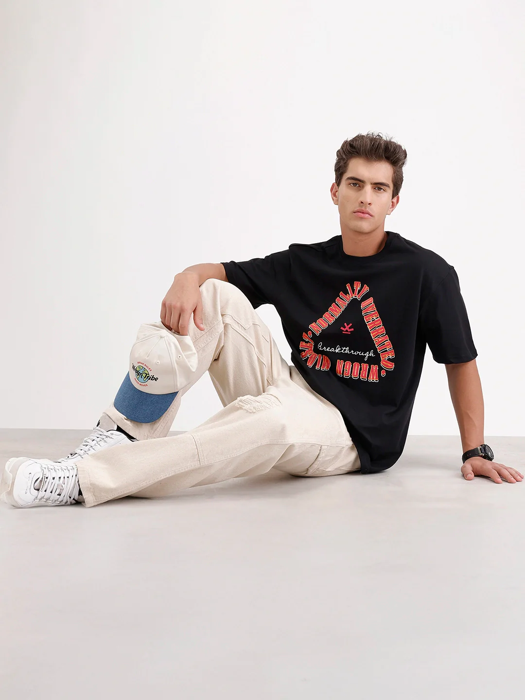 Oversized Placement Printed T-Shirt | Black - Image 2
