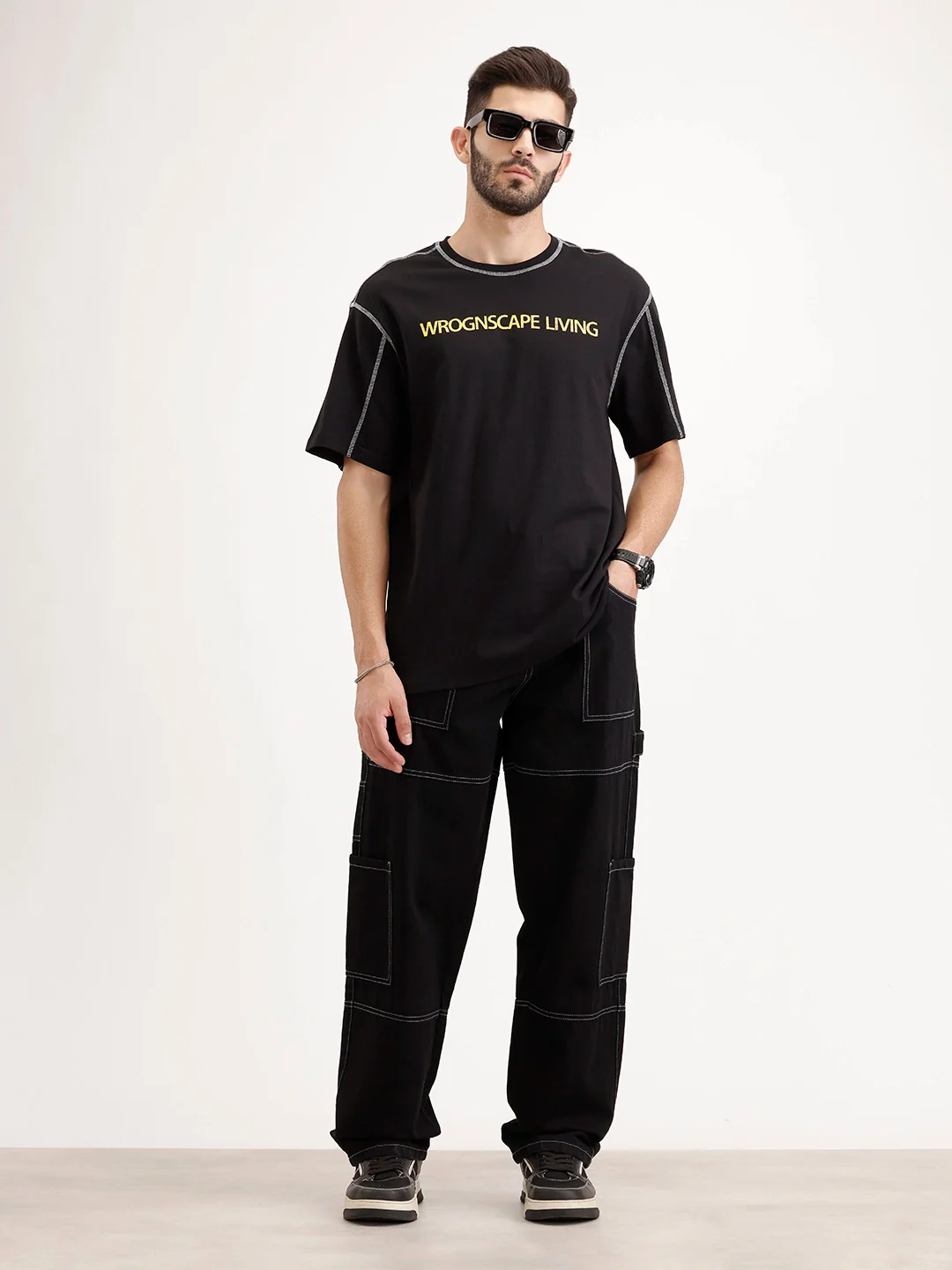Oversized Placement Printed T-Shirt | Black - Image 2