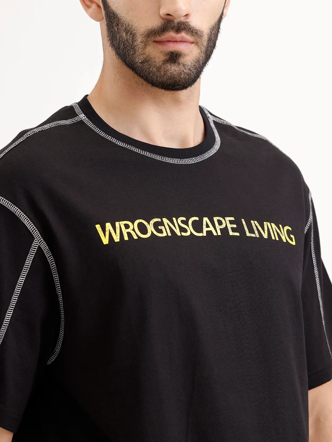 Oversized Placement Printed T-Shirt | Black - Image 5