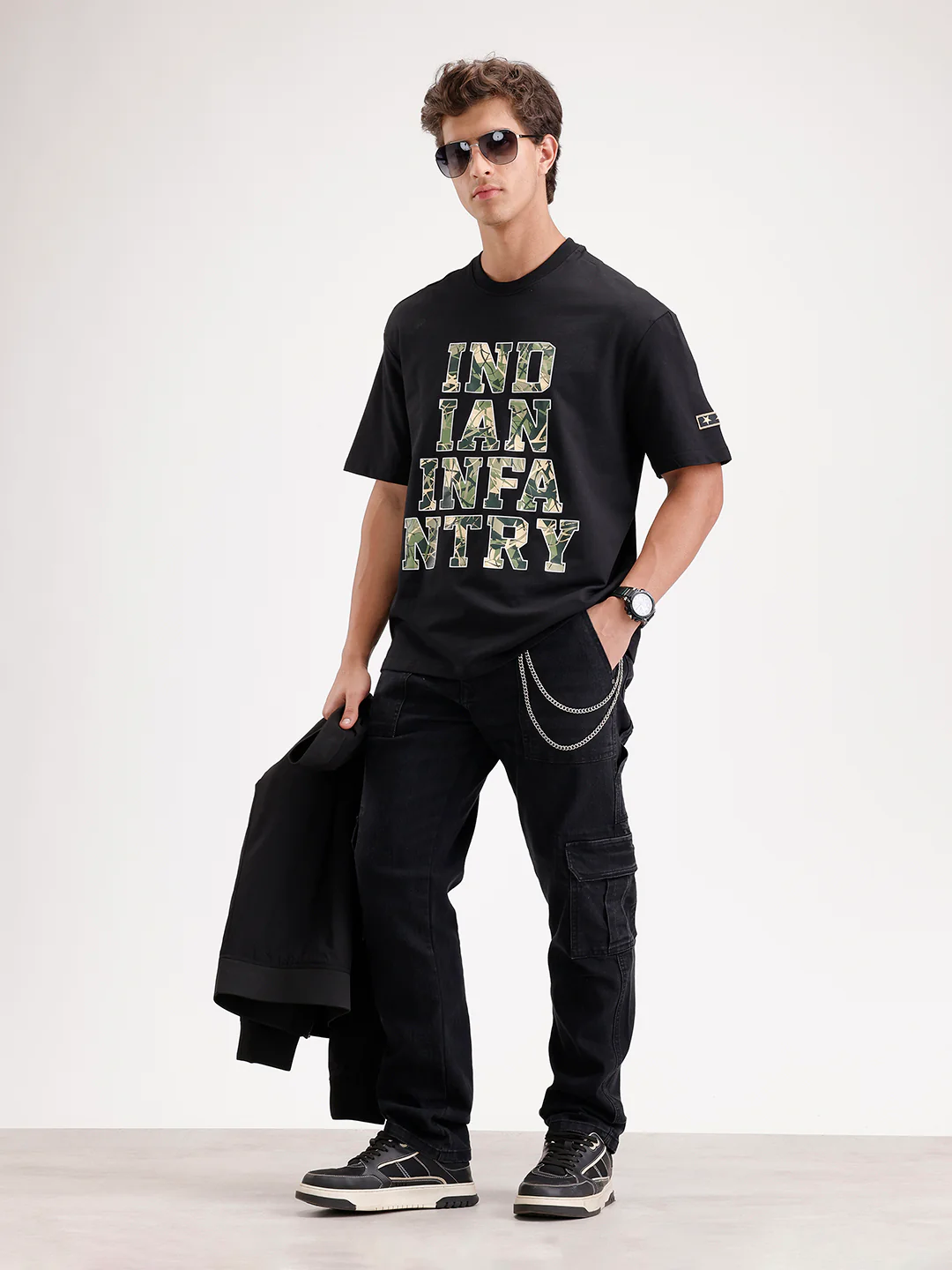 Oversized Placement Printed T-Shirt  | Black - Image 2