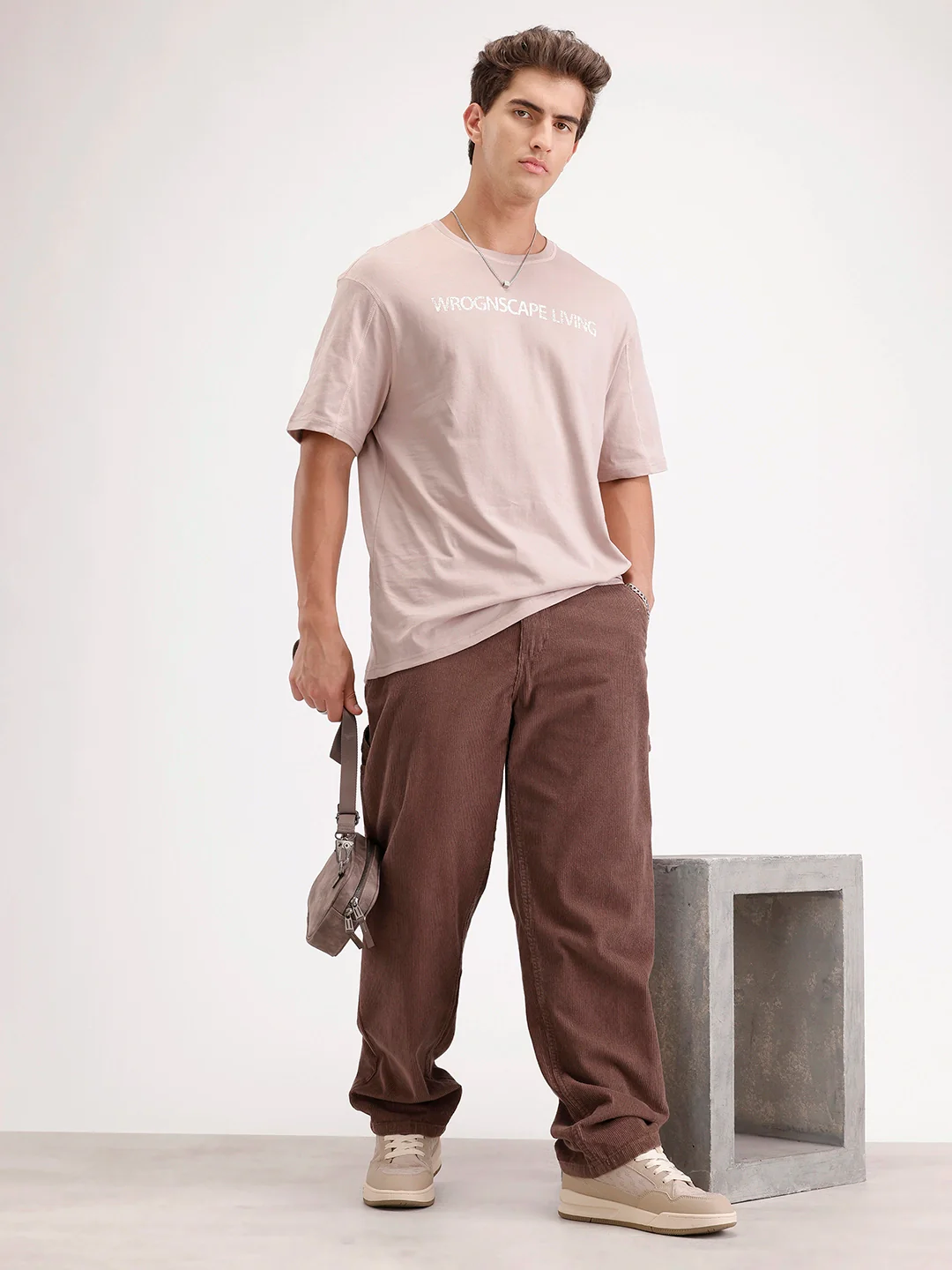 Oversized Placement Printed T-Shirt | Brown - Image 2