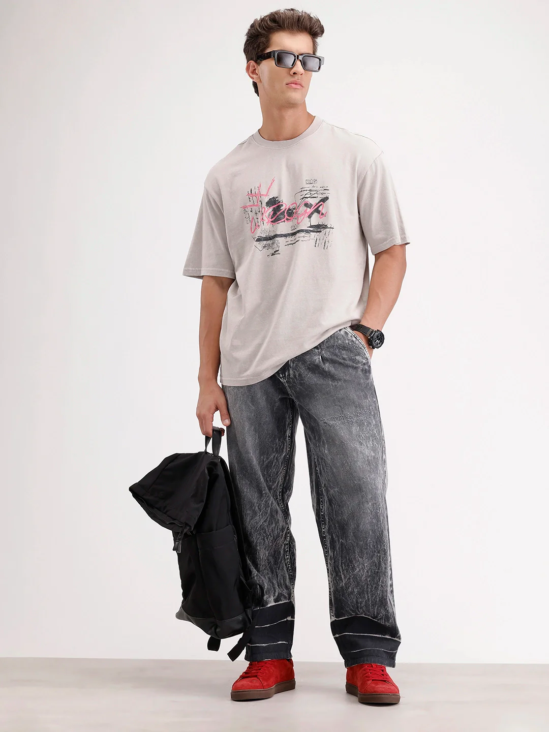 Oversized Placement Printed T-Shirt | Grey - Image 2