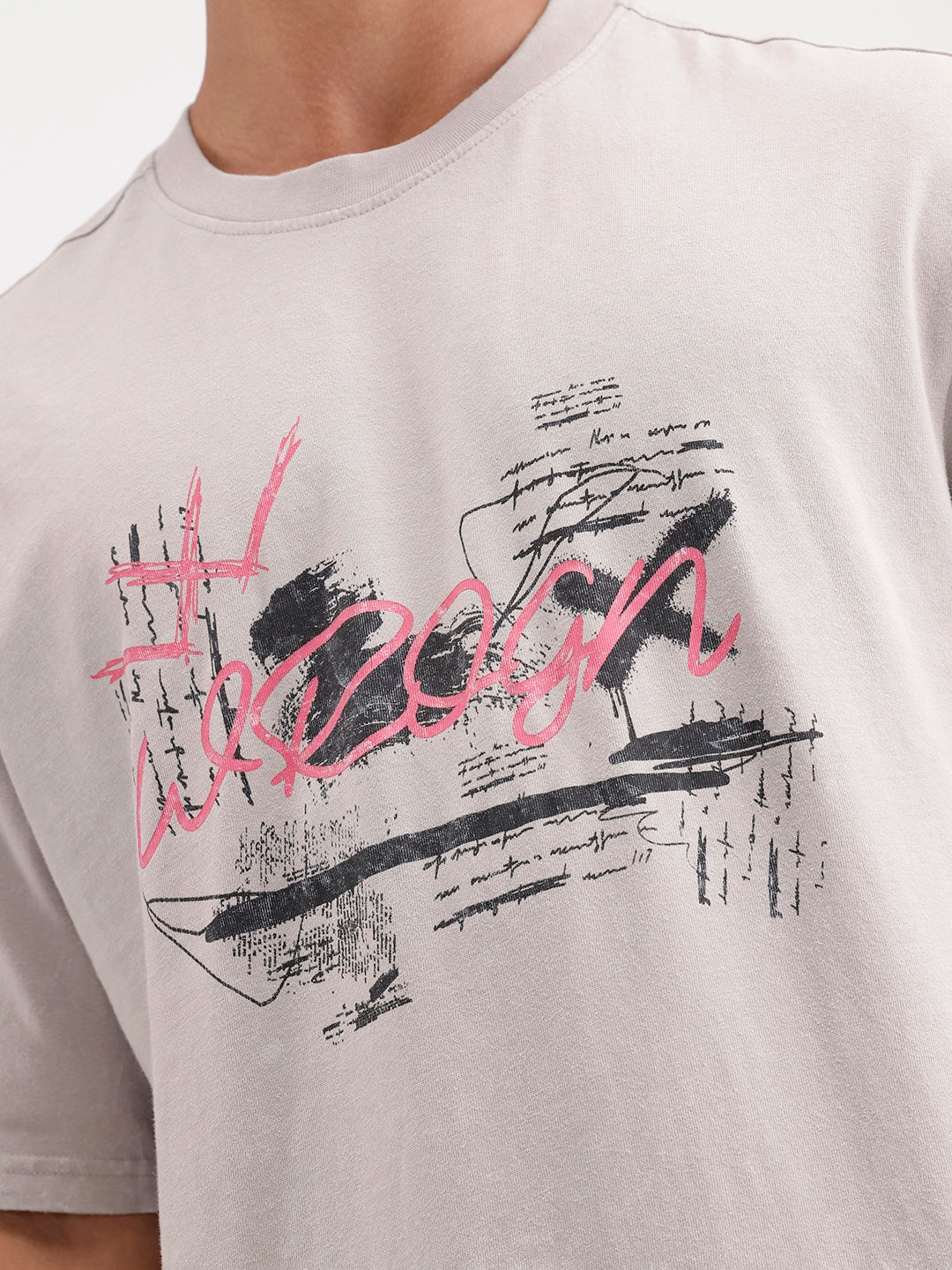 Oversized Placement Printed T-Shirt | Grey - Image 5