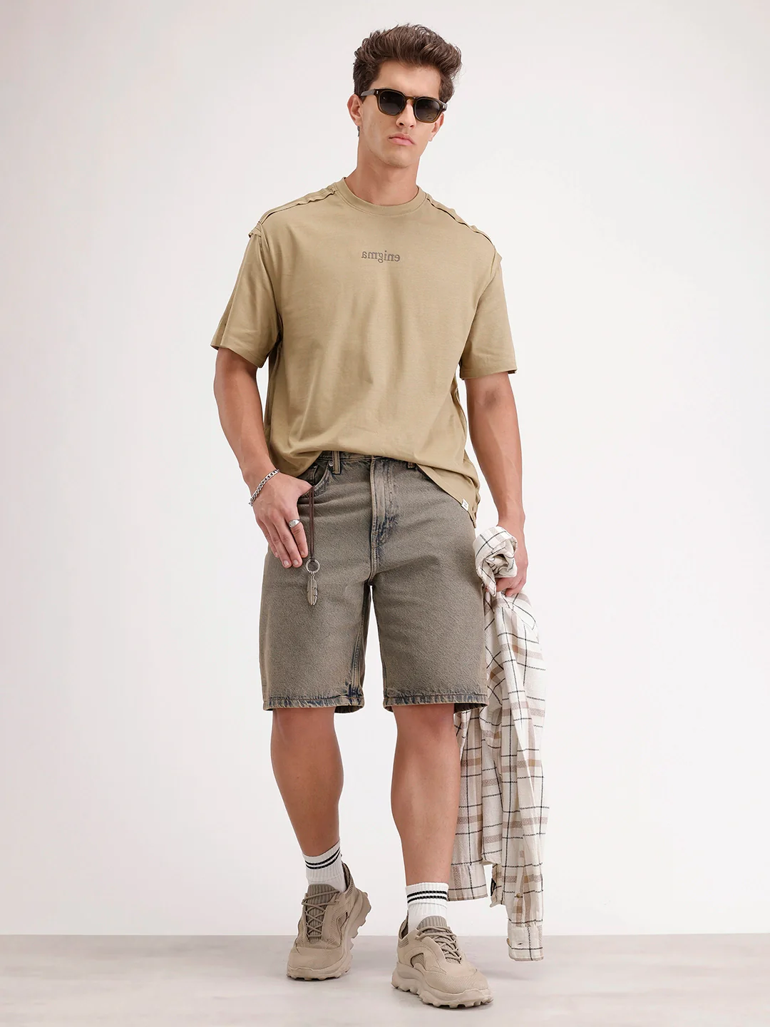 Oversized Placement Printed T-Shirt | Khaki - Image 2