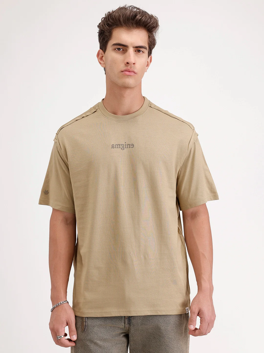 Oversized Placement Printed T-Shirt | Khaki - Image 5