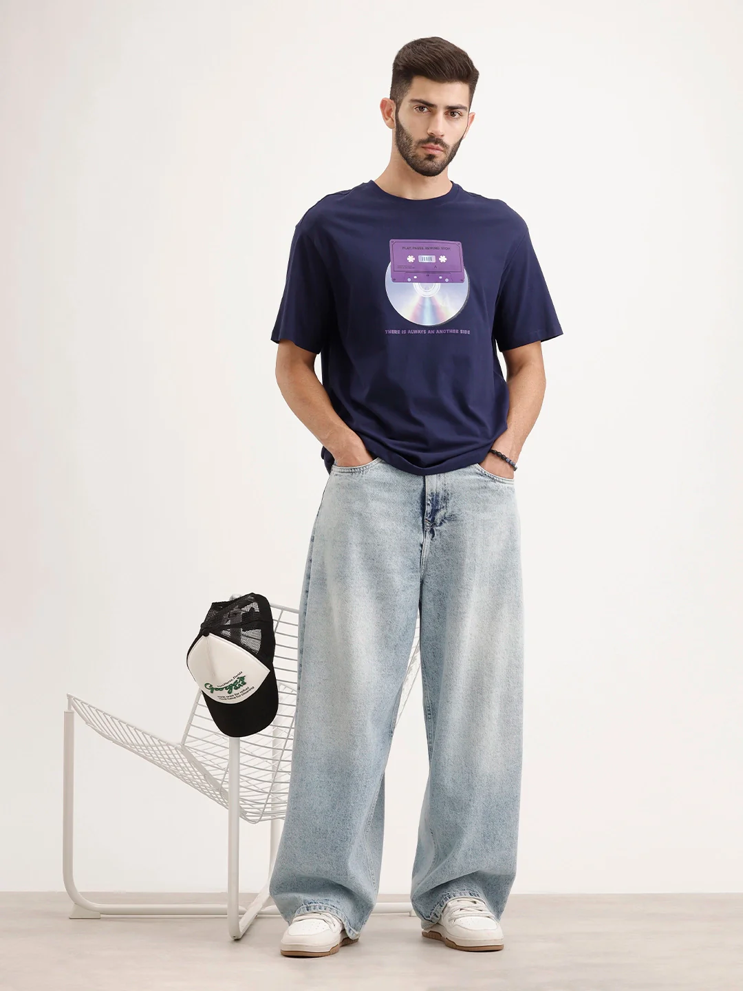 Oversized Placement Printed T-Shirt | Navy Blue - Image 2