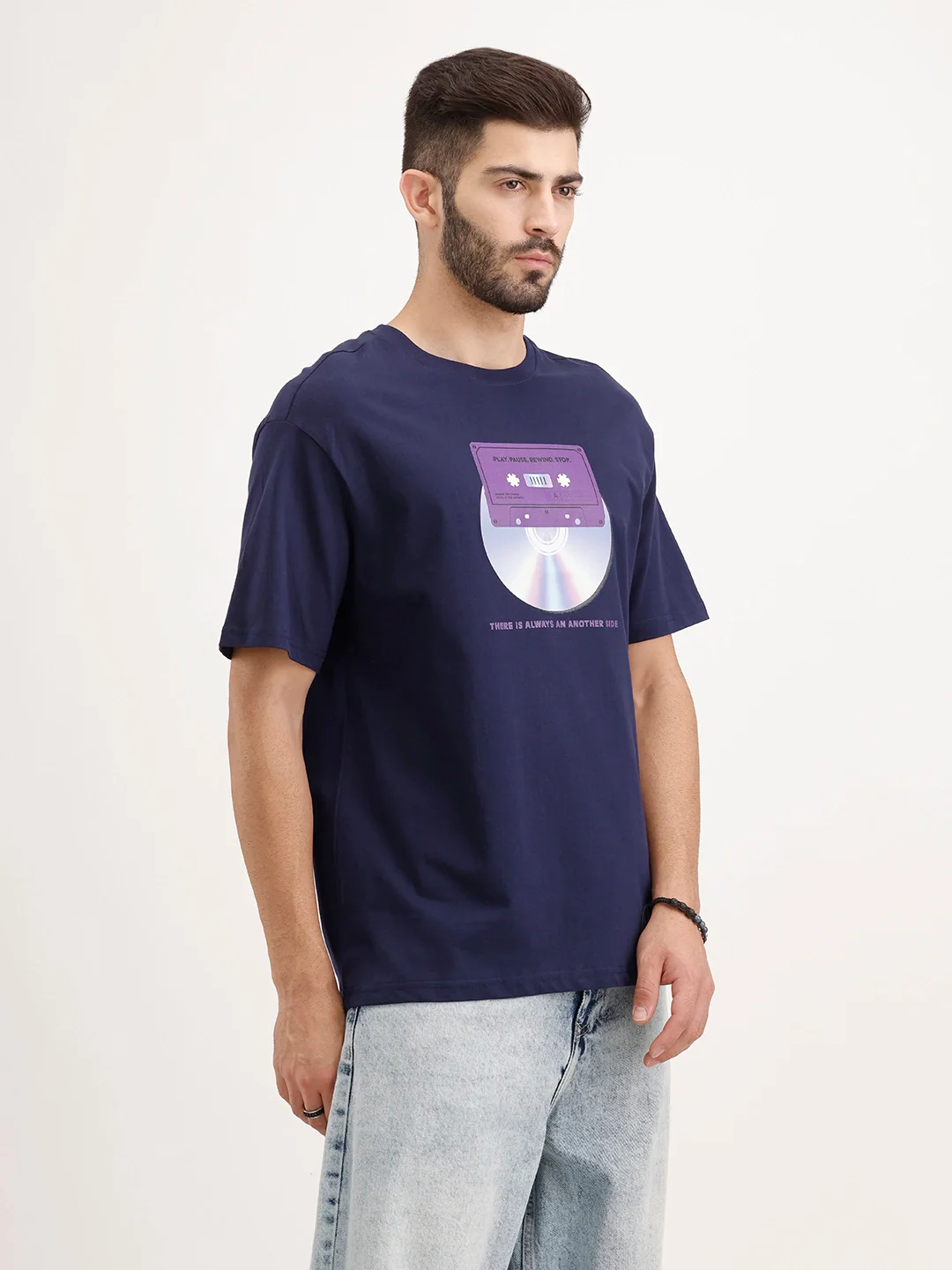 Oversized Placement Printed T-Shirt | Navy Blue - Image 4