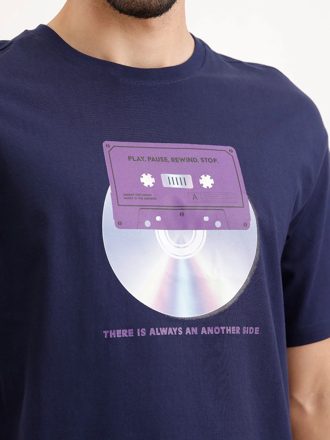Oversized Placement Printed T-Shirt | Navy Blue - Image 5