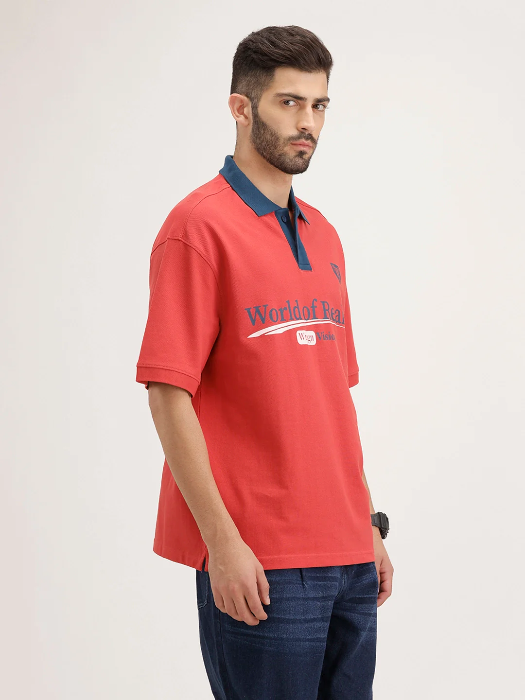 Oversized Placement Printed T-Shirt | Red - Image 4