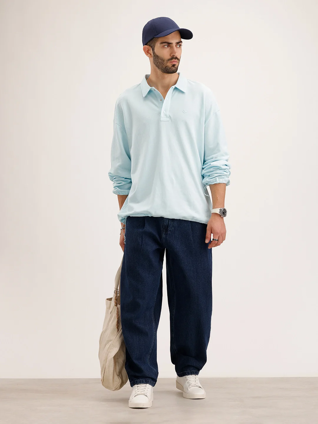 Oversized Plus Fit Full Sleeve T-Shirt | Light Blue - Image 2