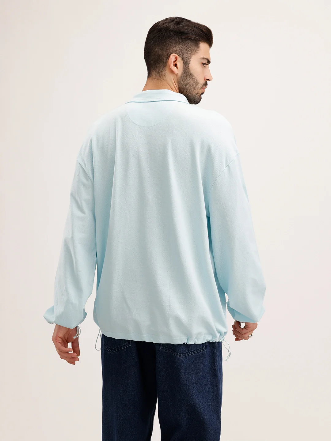 Oversized Plus Fit Full Sleeve T-Shirt | Light Blue - Image 3