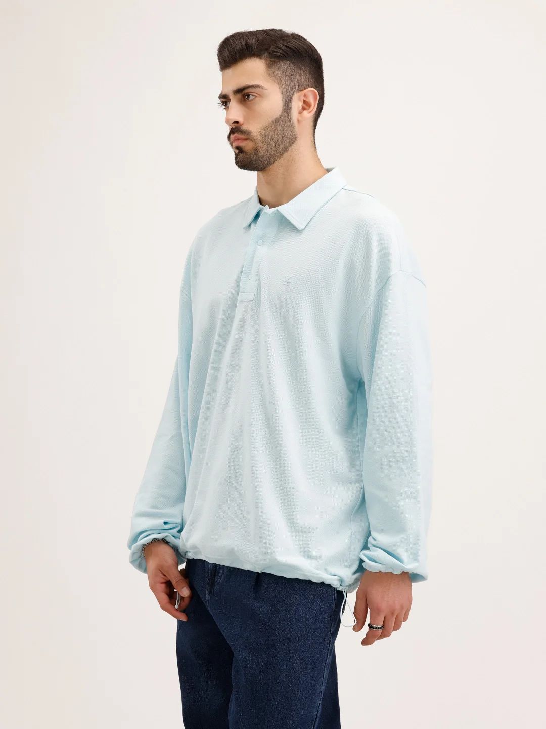 Oversized Plus Fit Full Sleeve T-Shirt | Light Blue - Image 4