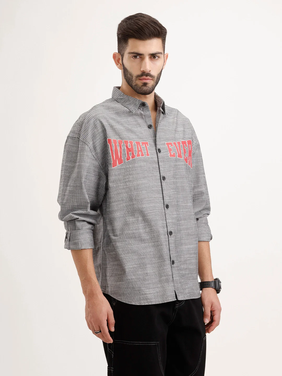 Oversized Plus Fit Printed Shirt | Black - Image 4