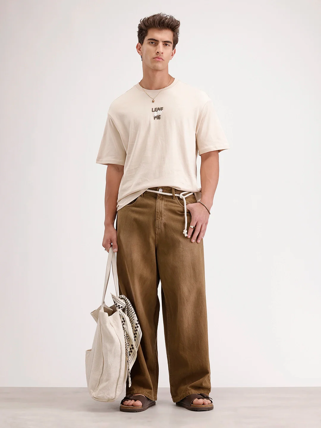 Oversized Puffer Back Printed T-Shirt | Beige - Image 2