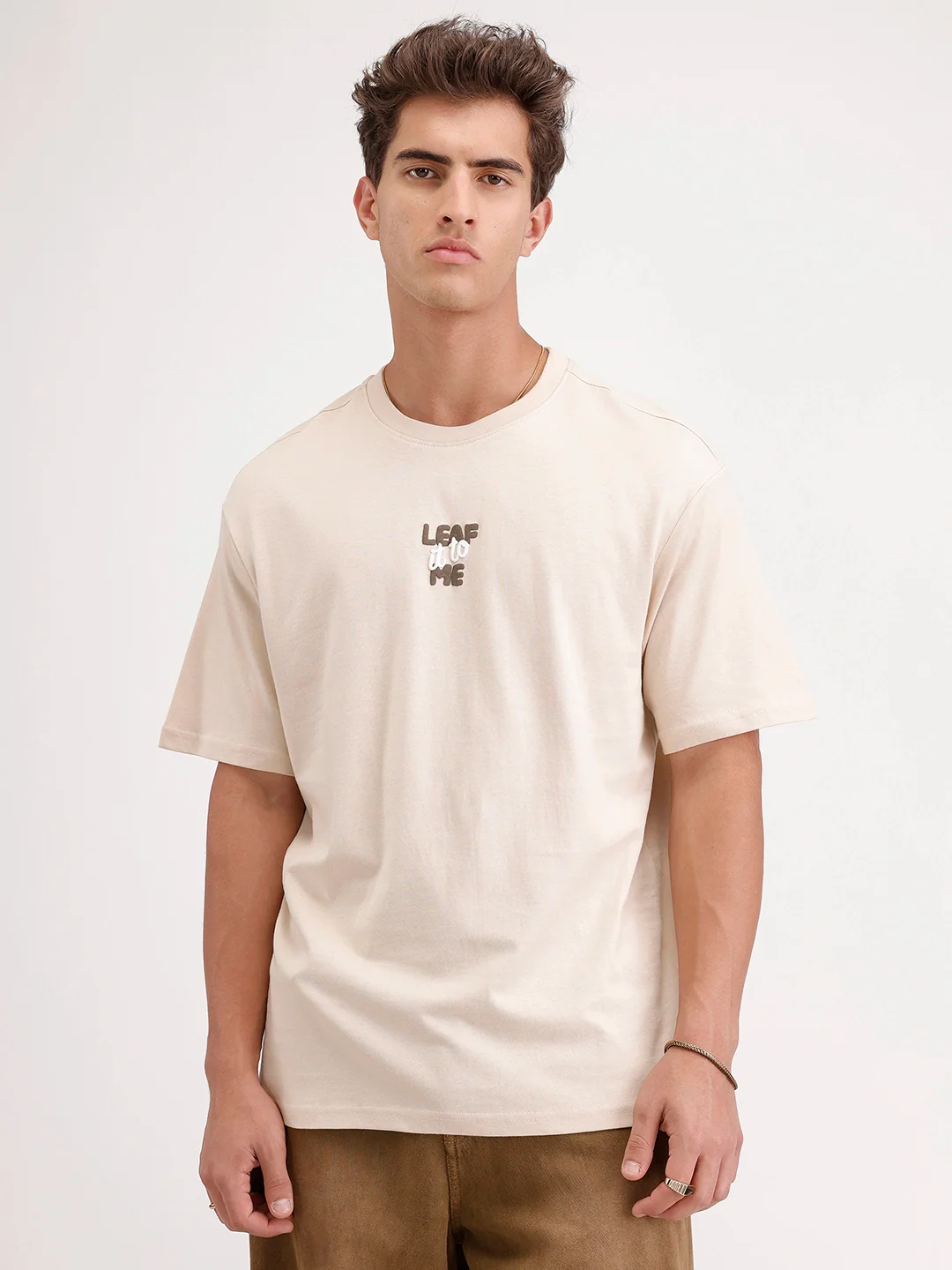 Oversized Puffer Back Printed T-Shirt | Beige - Image 6