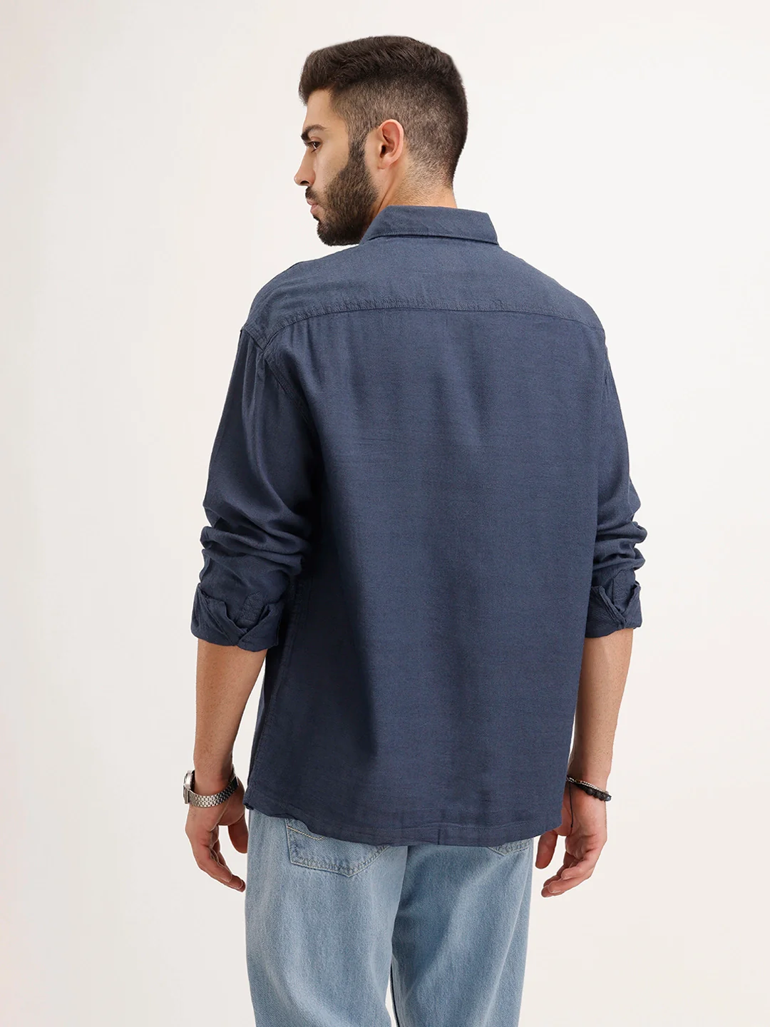 Oversized Solid Double Pocket Shirt | Blue - Image 3