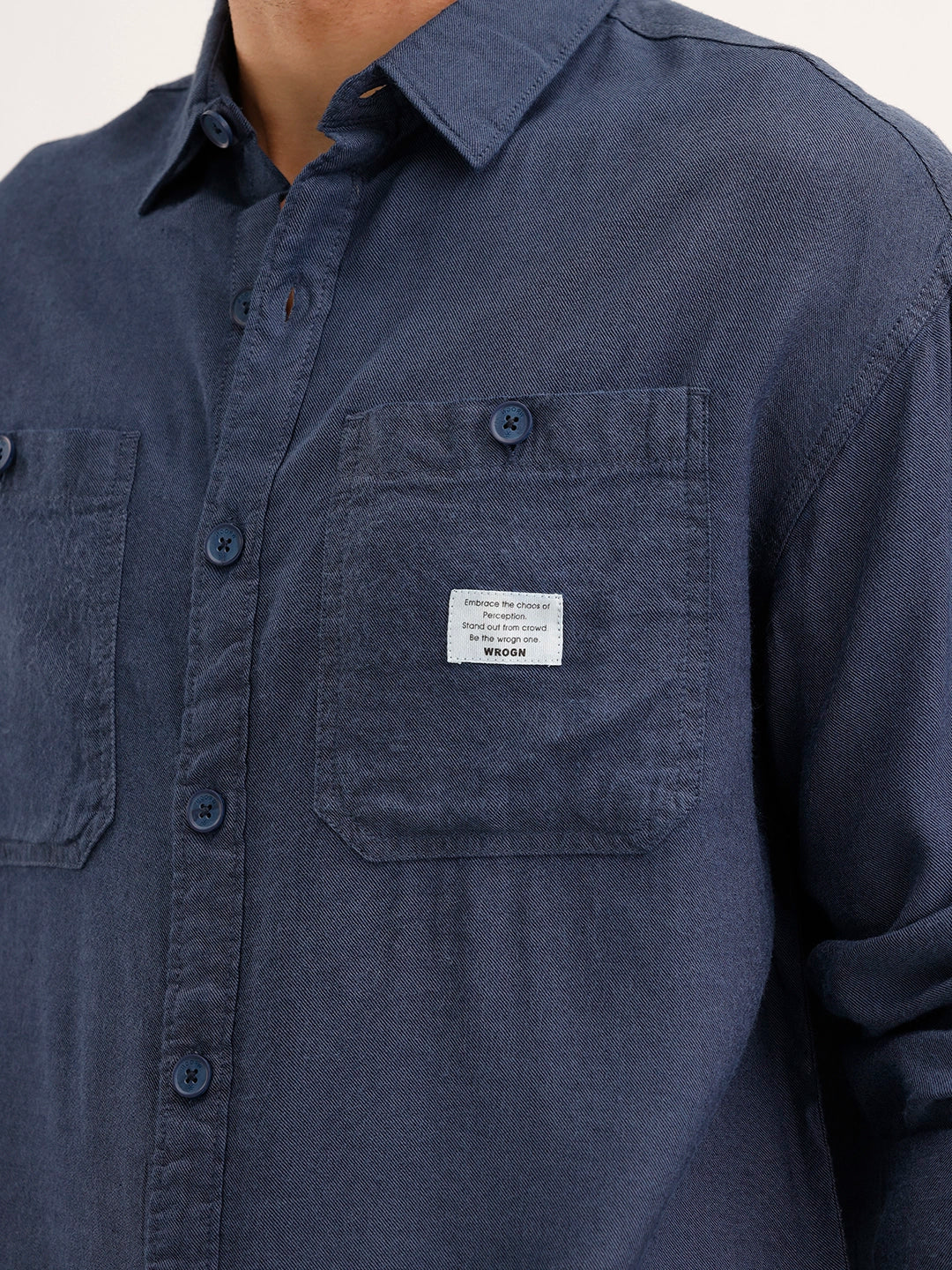 Oversized Solid Double Pocket Shirt | Blue - Image 5