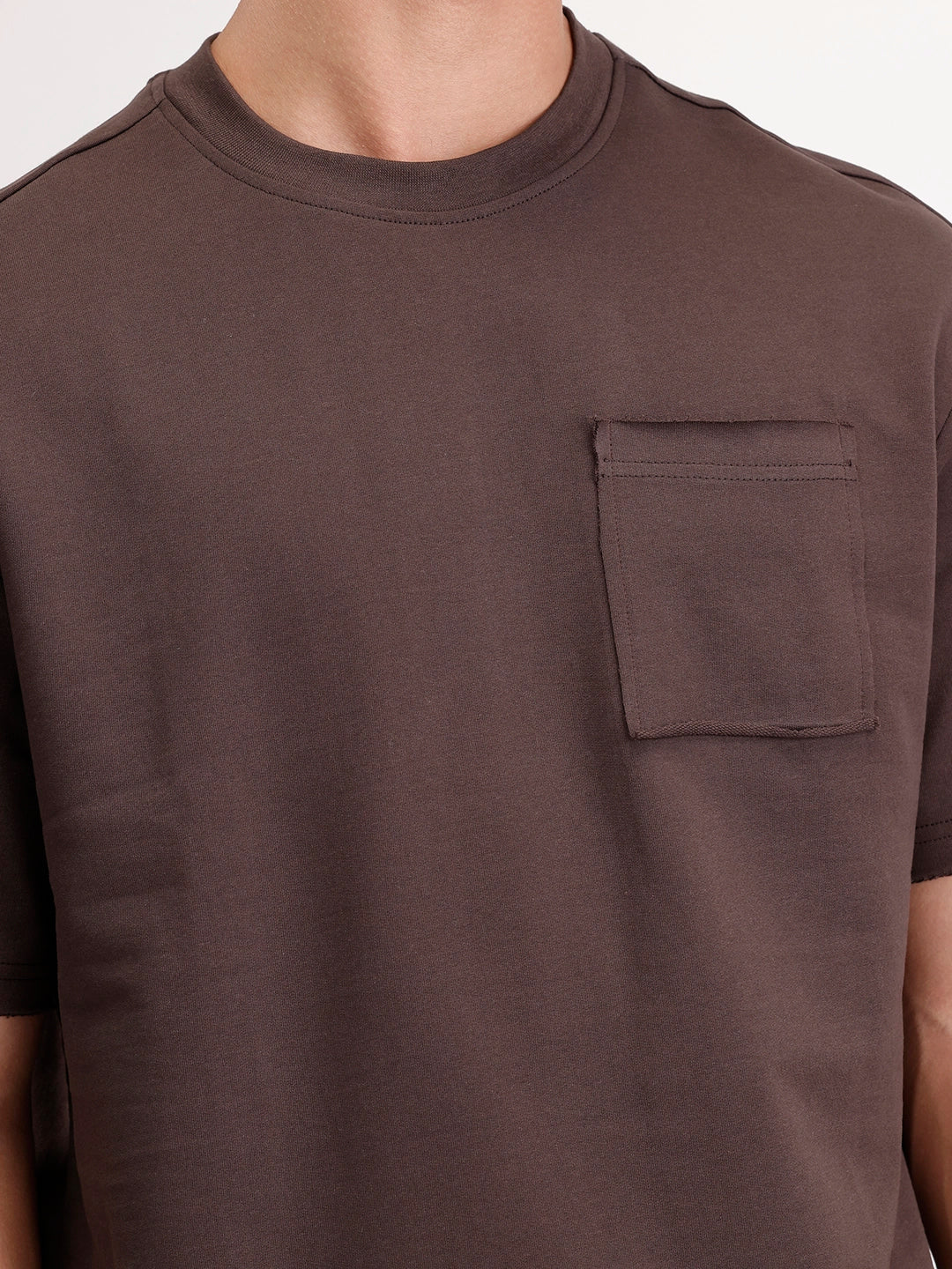 Oversized Solid Patch Pocket T-Shirt | Brown - Image 6