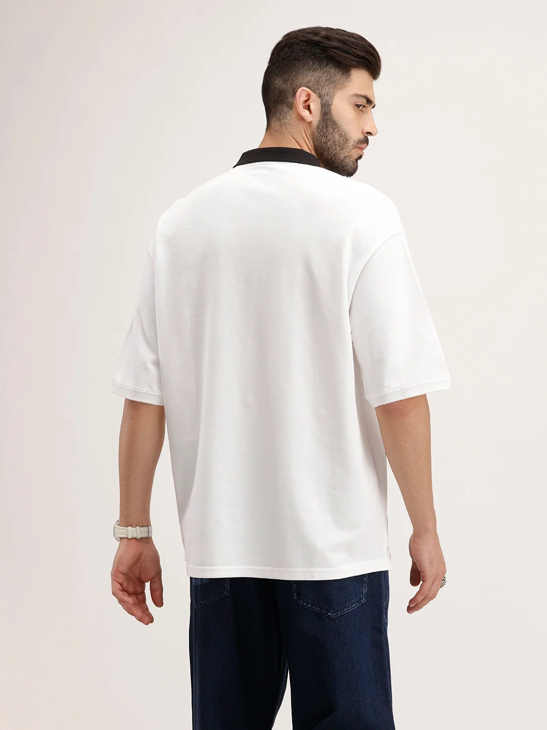 Oversized Striped Polo T-Shirt | White - Image 3