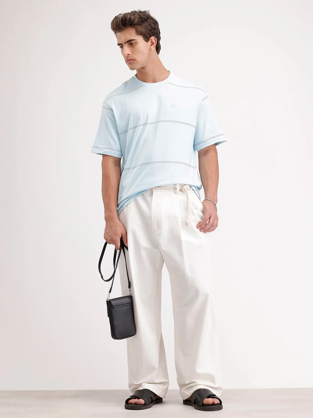 Oversized Stripes Printed T-Shirt | Light Blue - Image 2
