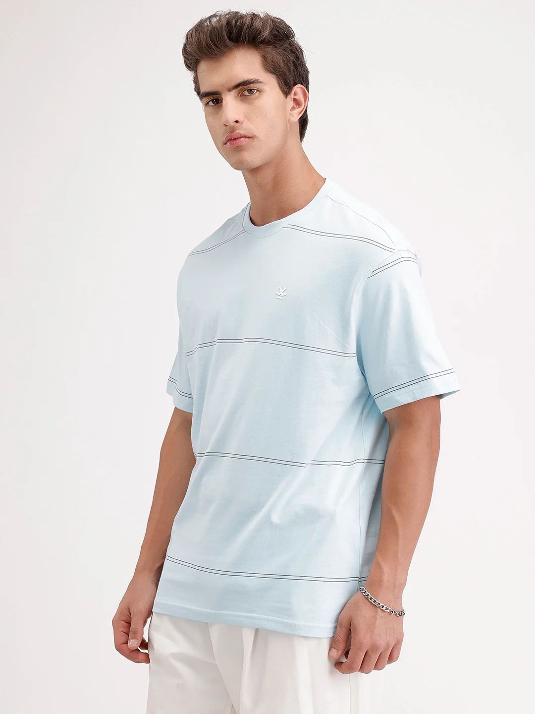 Oversized Stripes Printed T-Shirt | Light Blue - Image 4