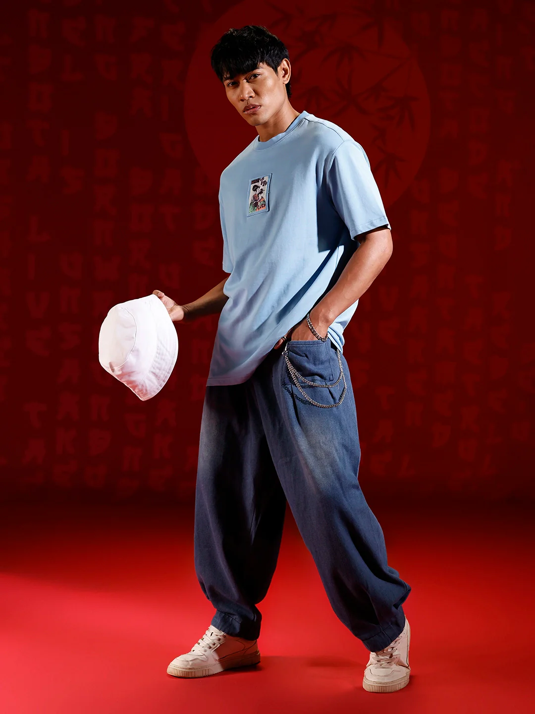 Oversized Tee Tee with Front Patch Appliqué | Blue - Image 2