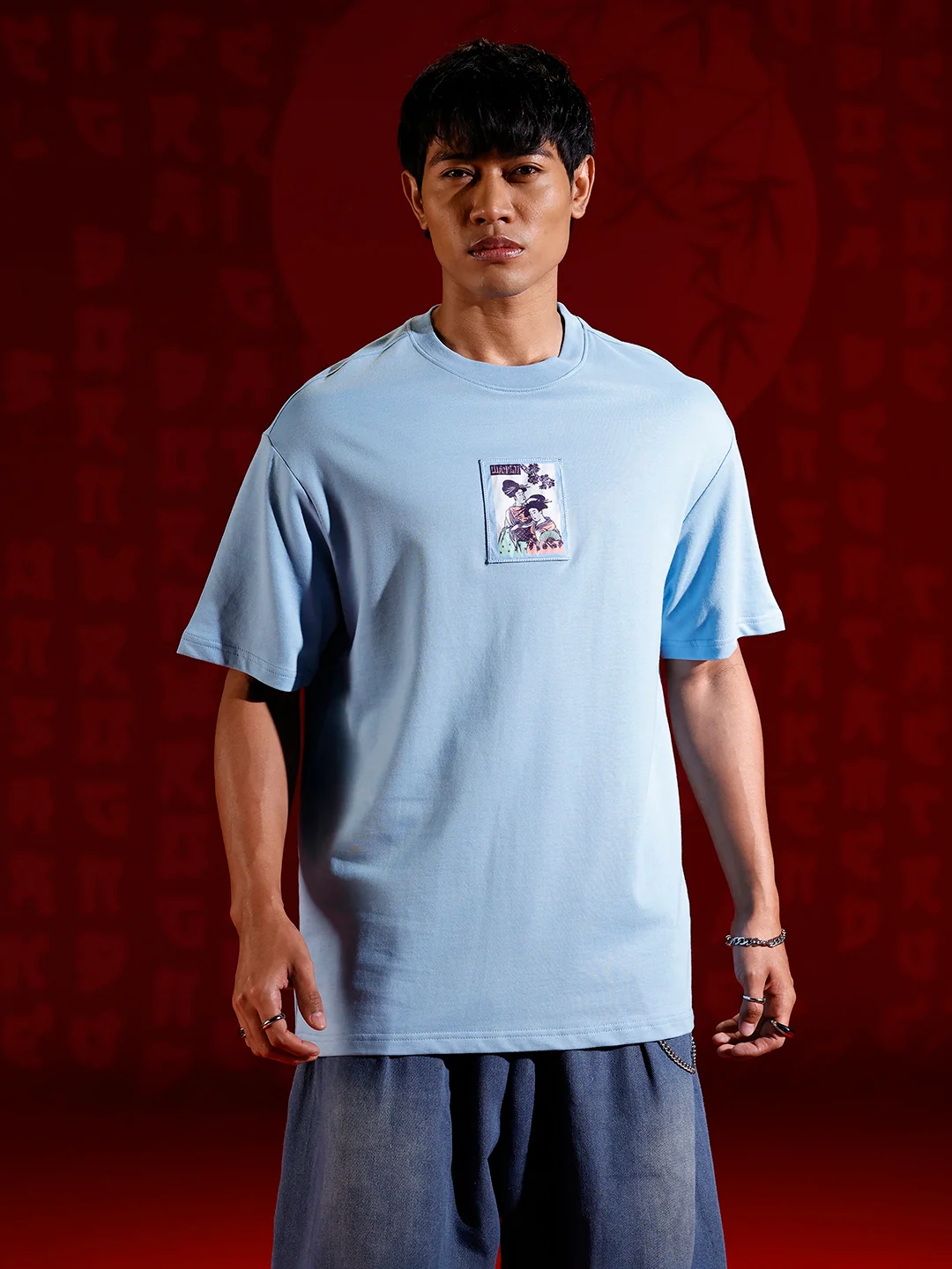 Oversized Tee Tee with Front Patch Appliqué | Blue - Image 3